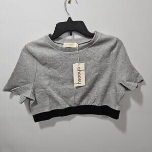 ⛔️ CHOOSY Grey Cropped Top NWT Size Large Cotton Blend Athleisure Crop Tee